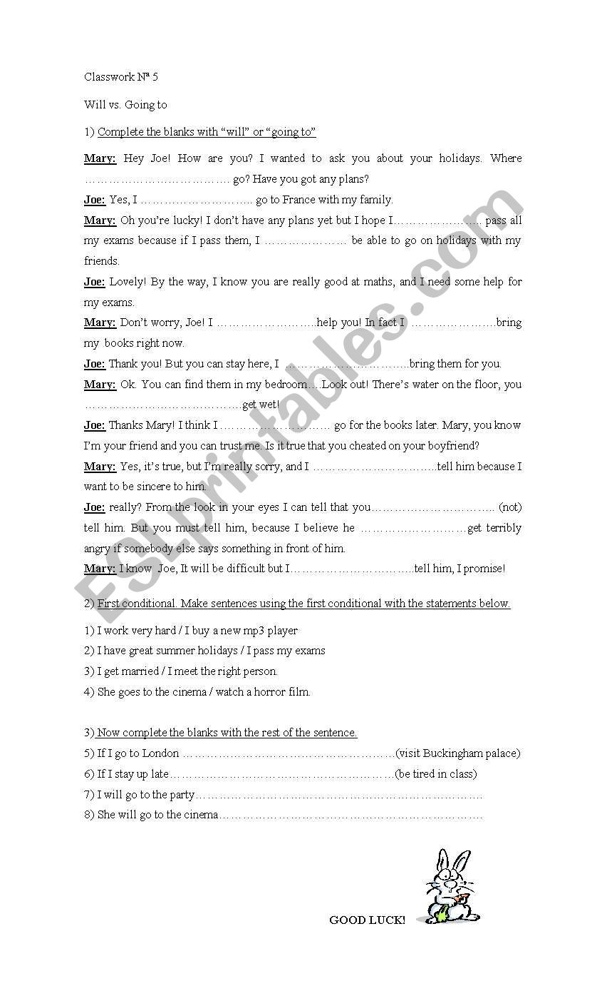 Will vs Going to worksheet