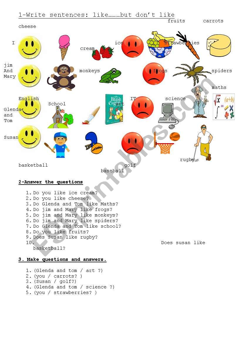 likes and dislikes 2nd part worksheet