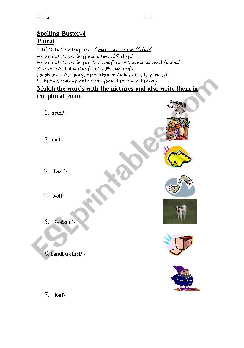 Plural of words ending in f,ff and fe