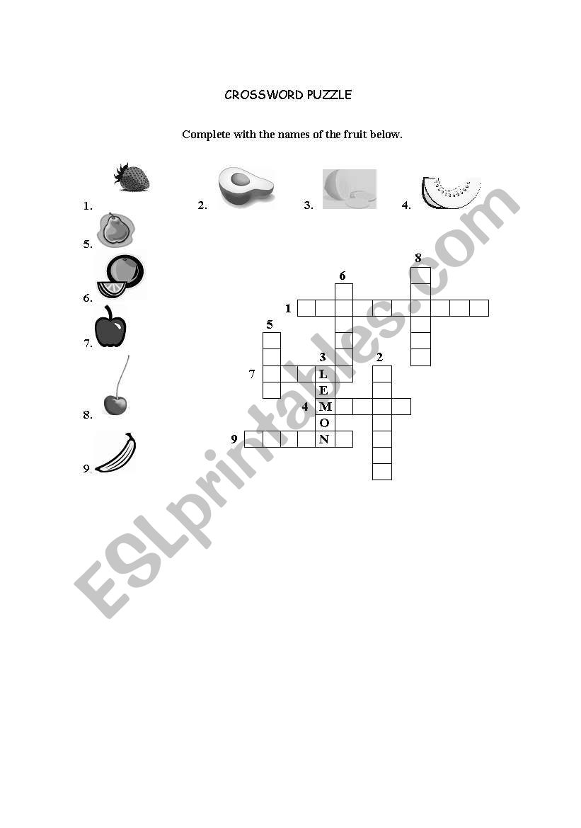 FRUIT CROSSWORD PUZZLE worksheet