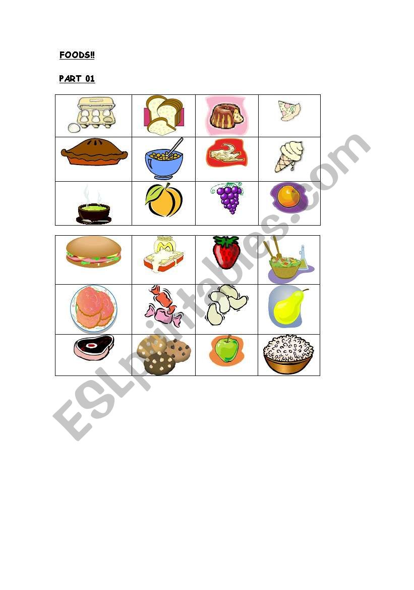 Food´s Bingo - Part 01 - ESL worksheet by ledacarbonera