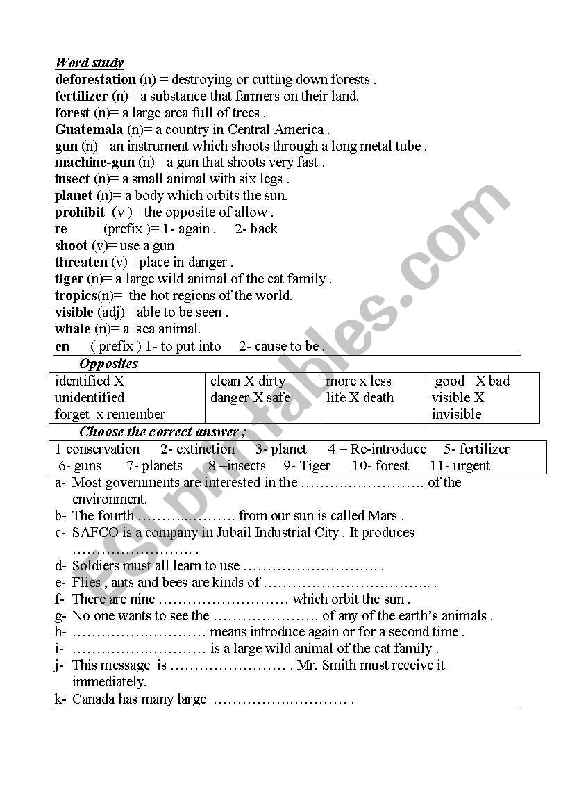 definitions & exercises  worksheet