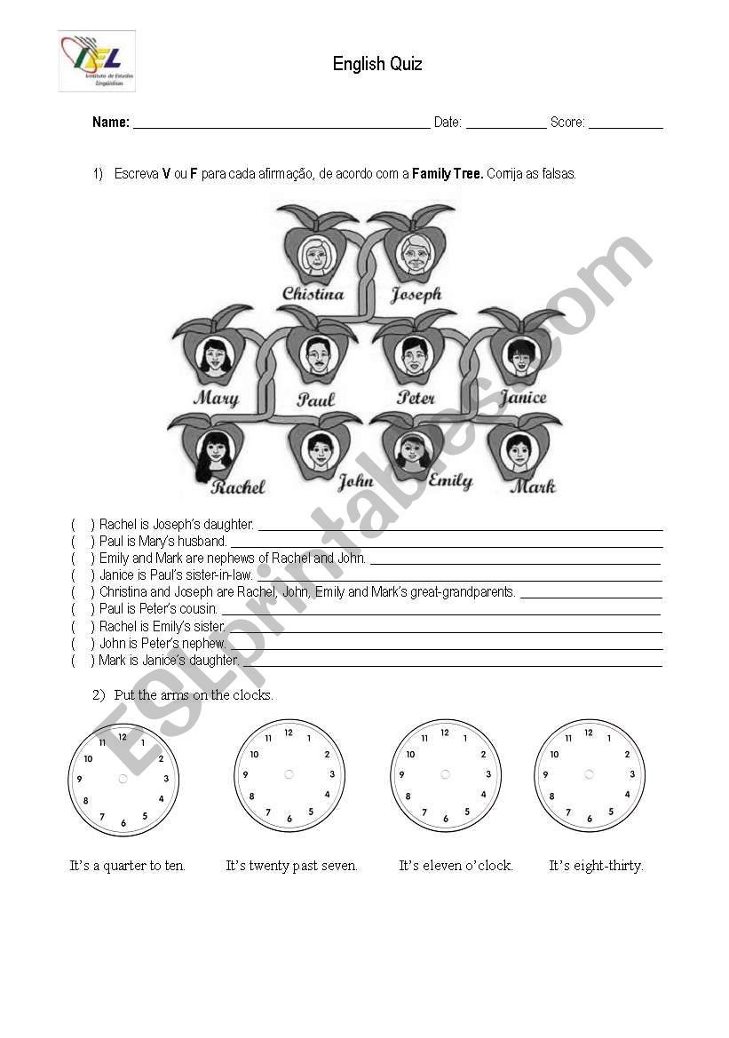 Telling Time and Family - 3 pages