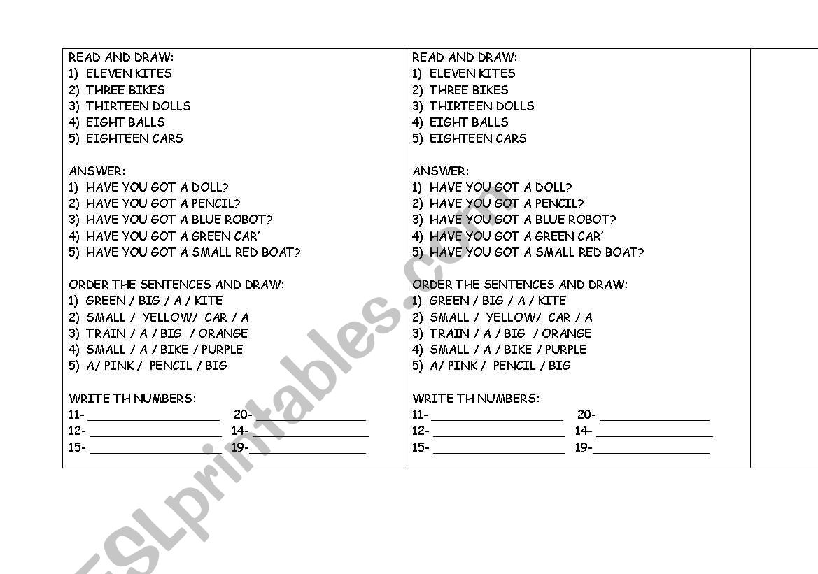  English Worksheets NUMBERS 1 20 