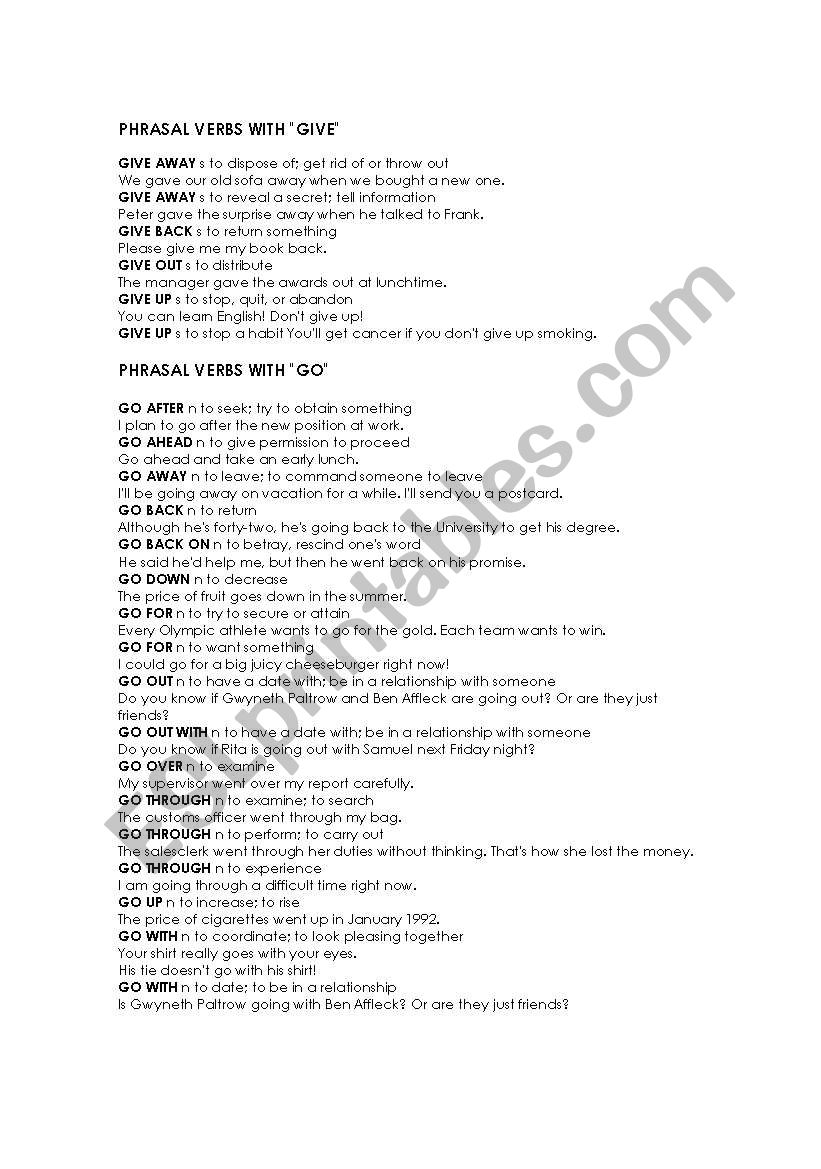 Phrasal verbs worksheet