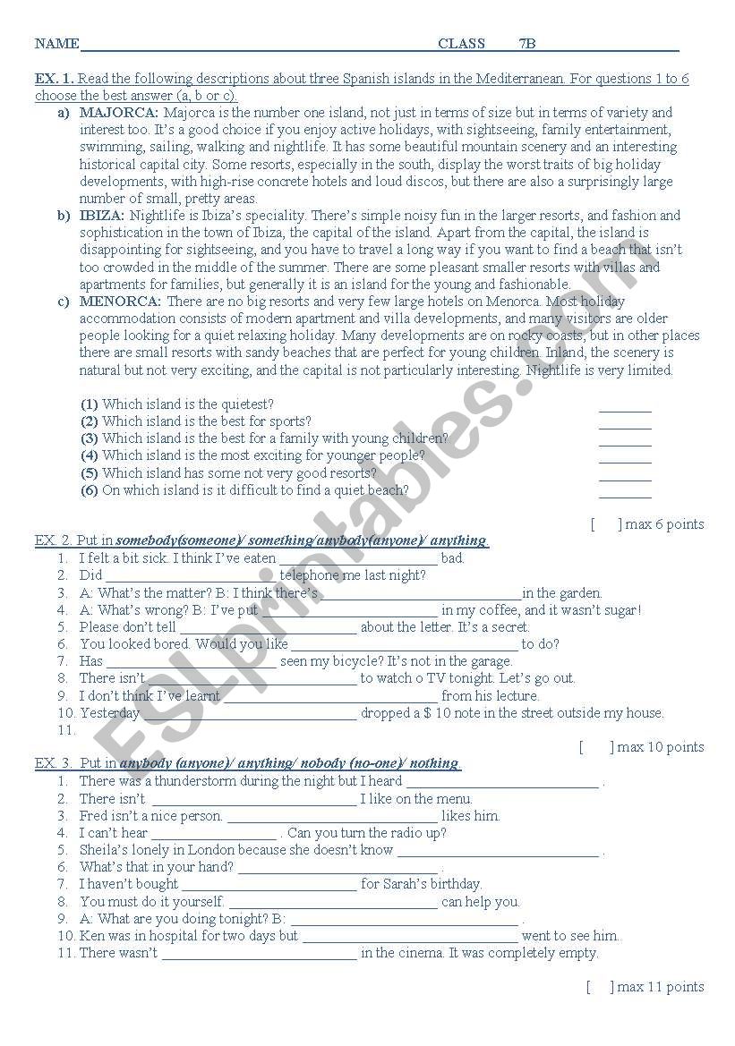 a test  worksheet