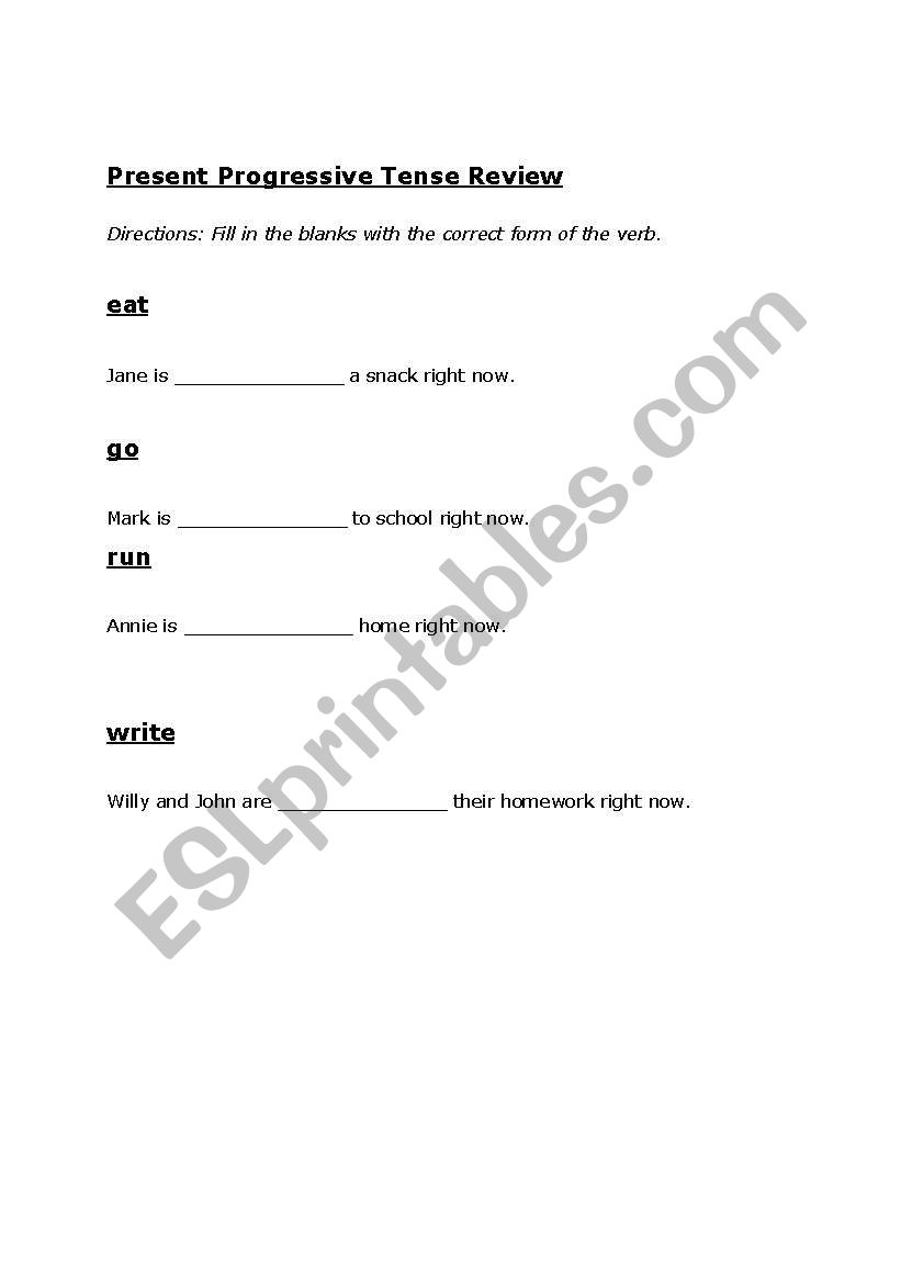 Present Progressive Tense Review