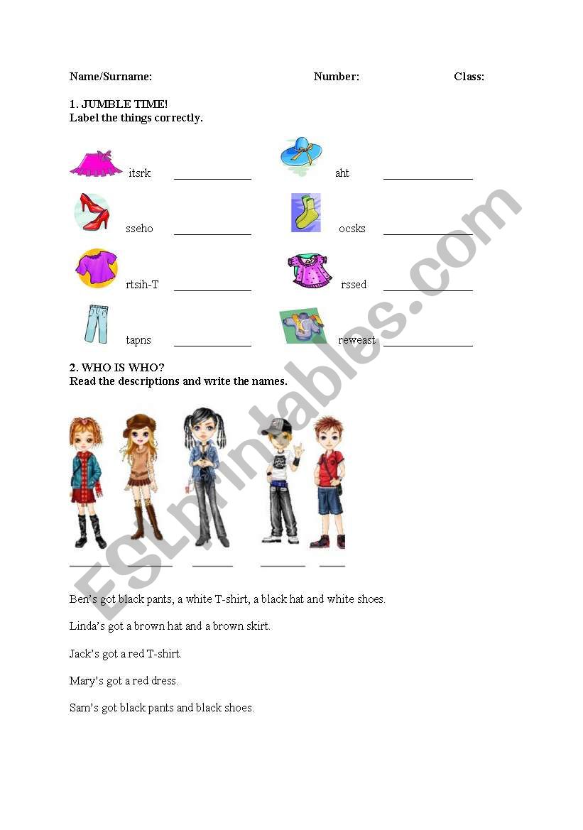 clothes  worksheet