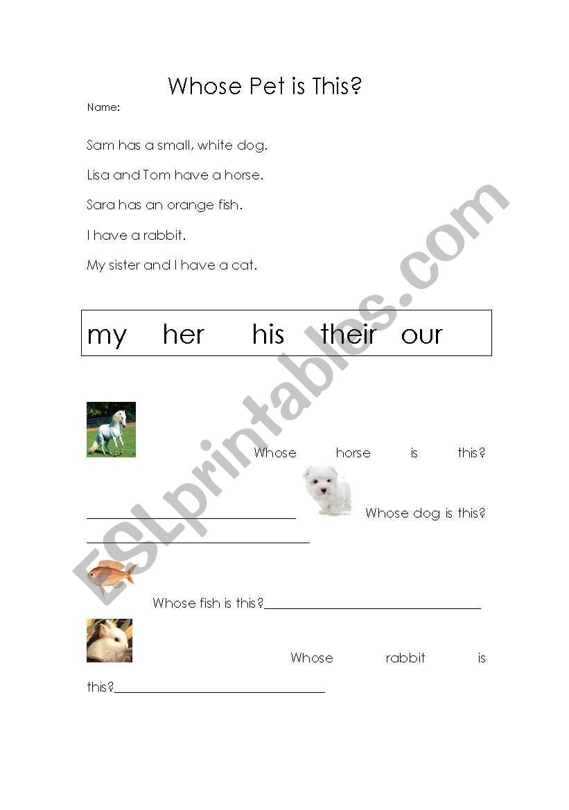 Whose Pet is This? worksheet