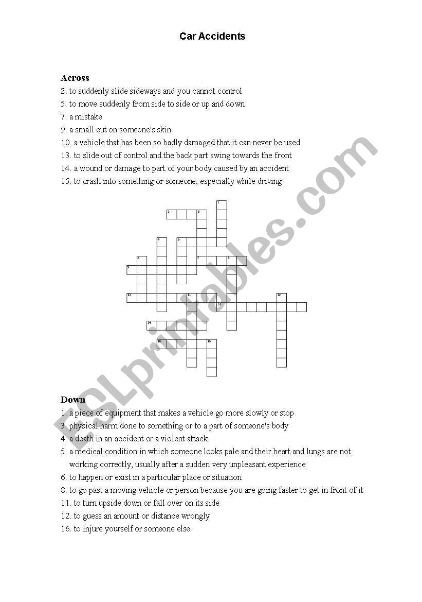Car Accident Vocabulary worksheet