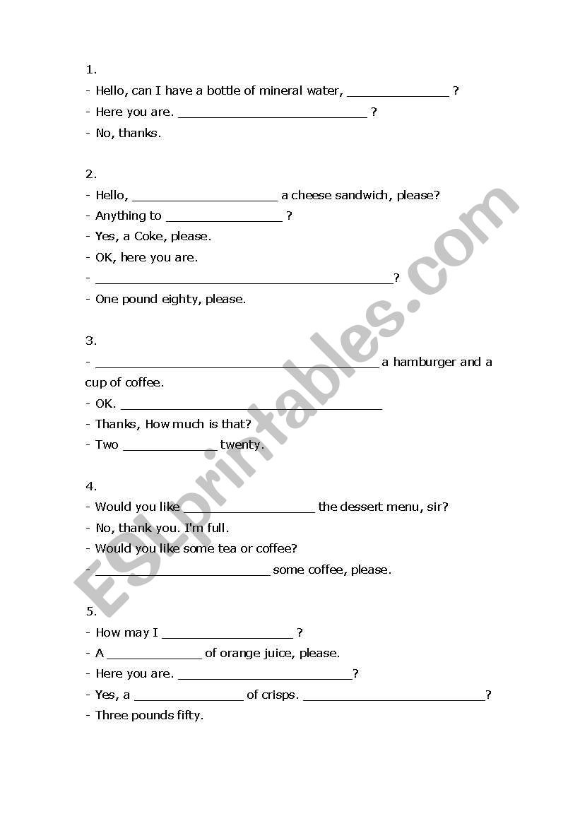 bar & restaurant dialogues worksheet