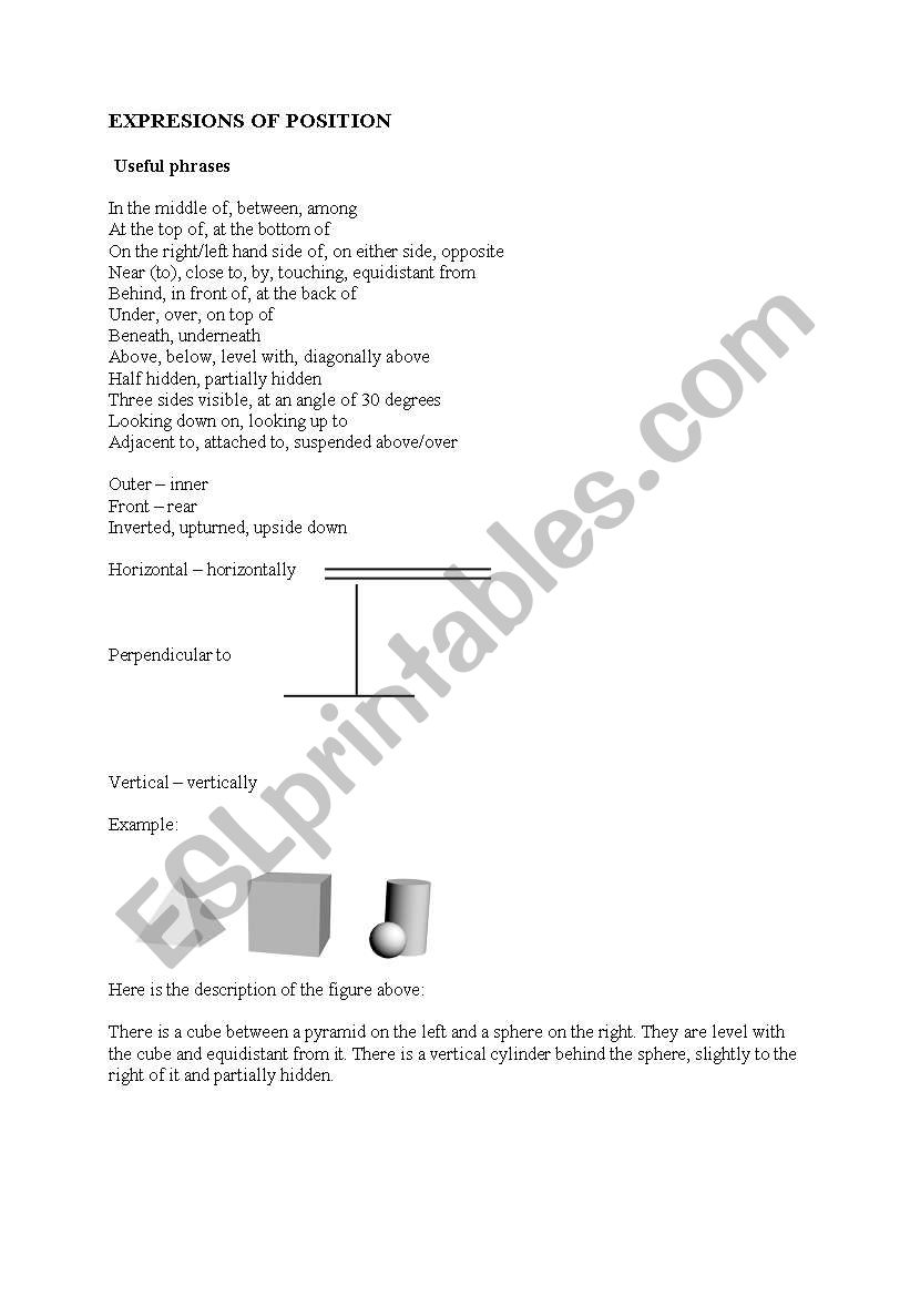 Expresion of positios worksheet