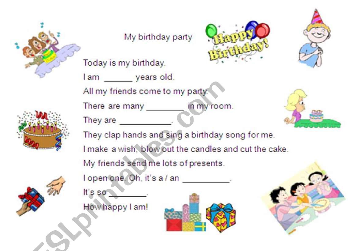 my birthday party worksheet