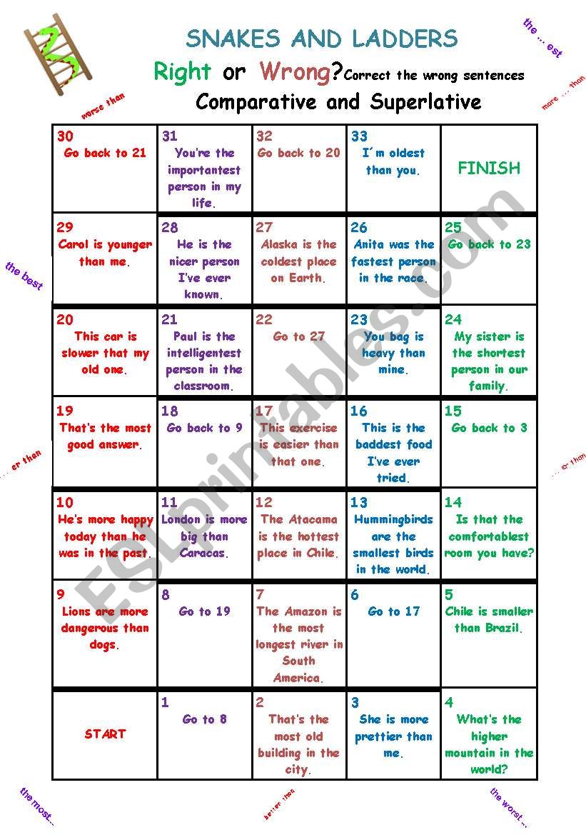 Game Board Comparative And Superlative ESL Worksheet By Jujupaniago