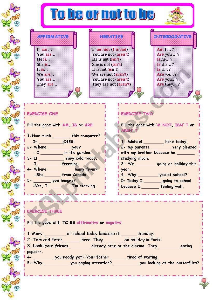 BE Present Simple affirmative Negative And Interrogative ESL 