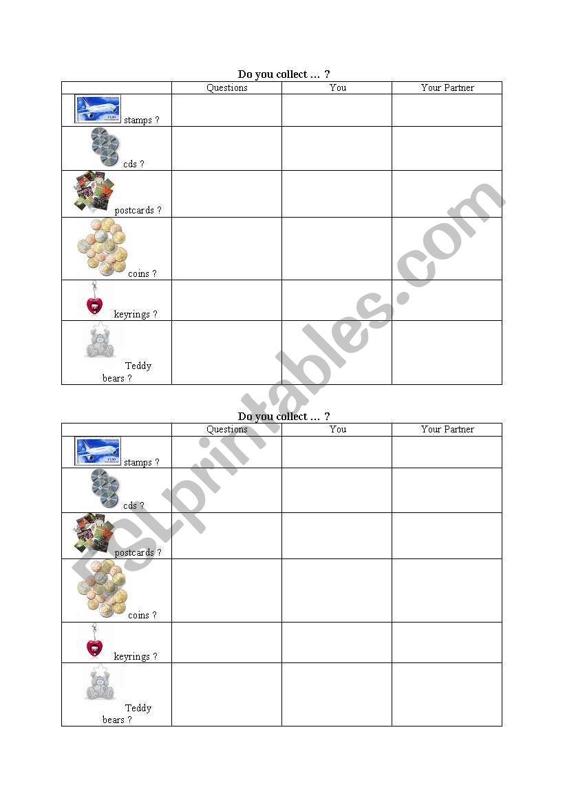 do you collect ?  worksheet