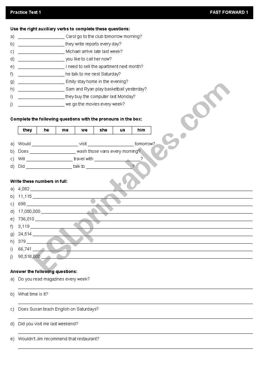 Simples tenses review worksheet