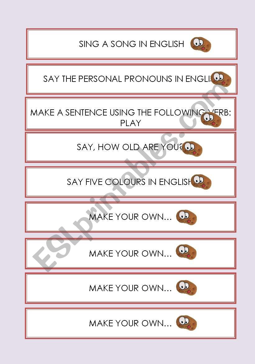 Hot potato game - ESL worksheet by evelinpj1