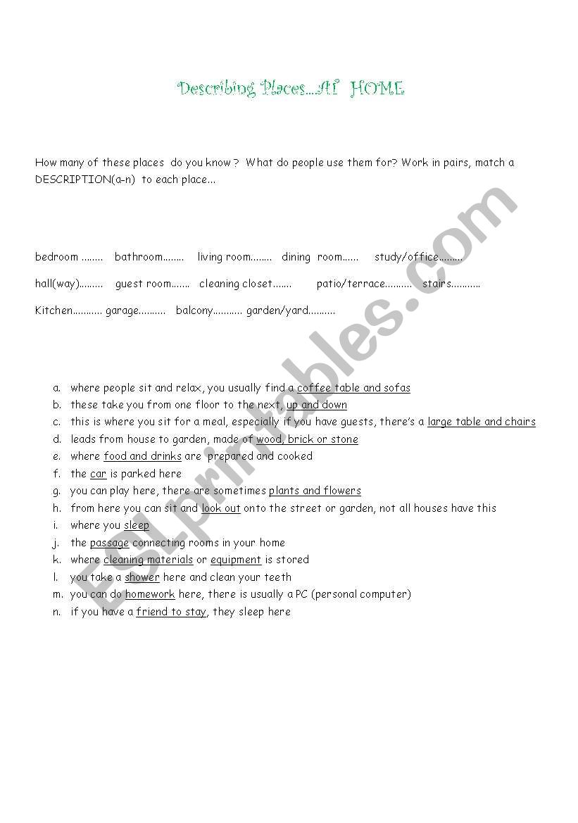 At Home worksheet