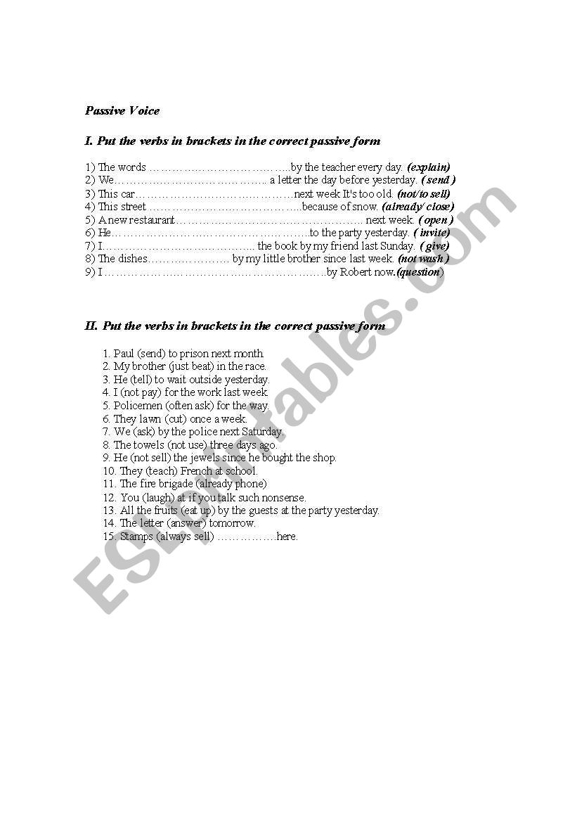 Passive Voice worksheet