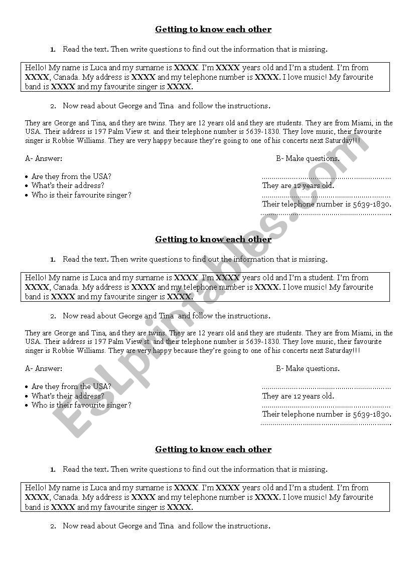 Getting to know people worksheet