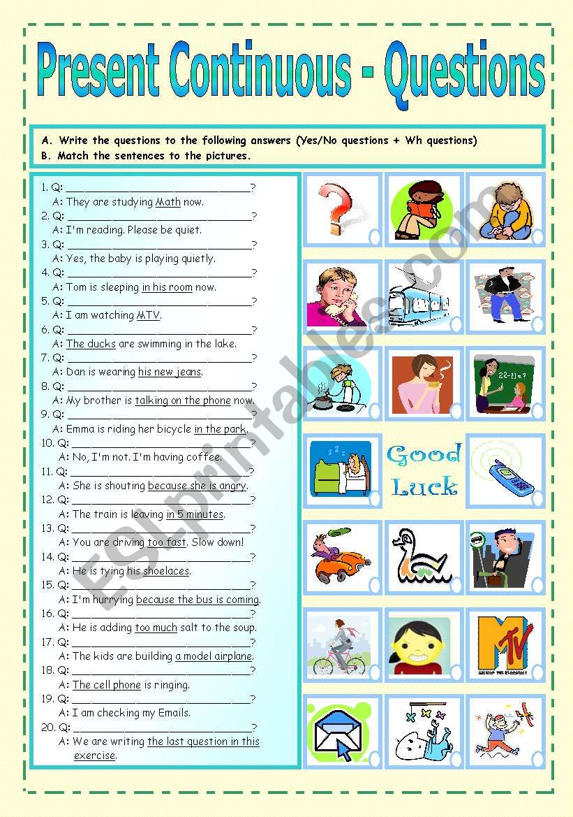 Present Continuous Question Formation 2 5 ESL Worksheet By Sharon F