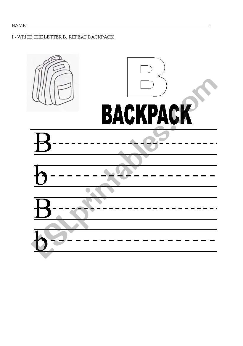 B AS IN BACKPACK worksheet