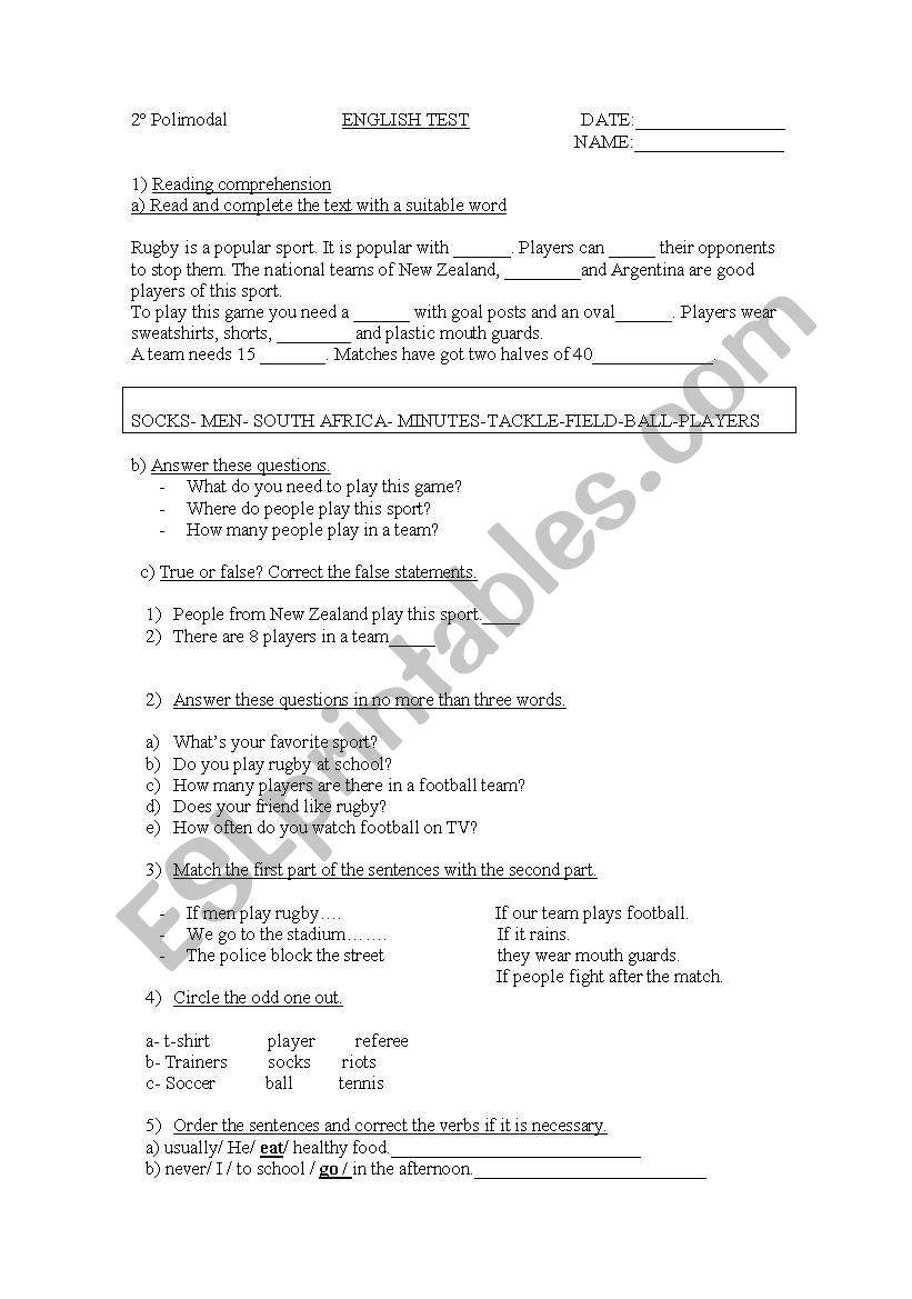 sports simple present revision