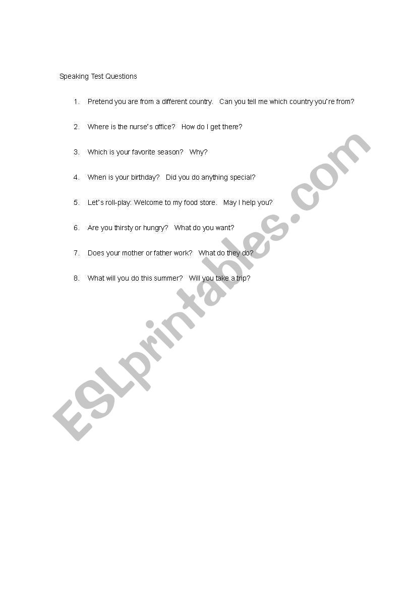 questionair worksheet