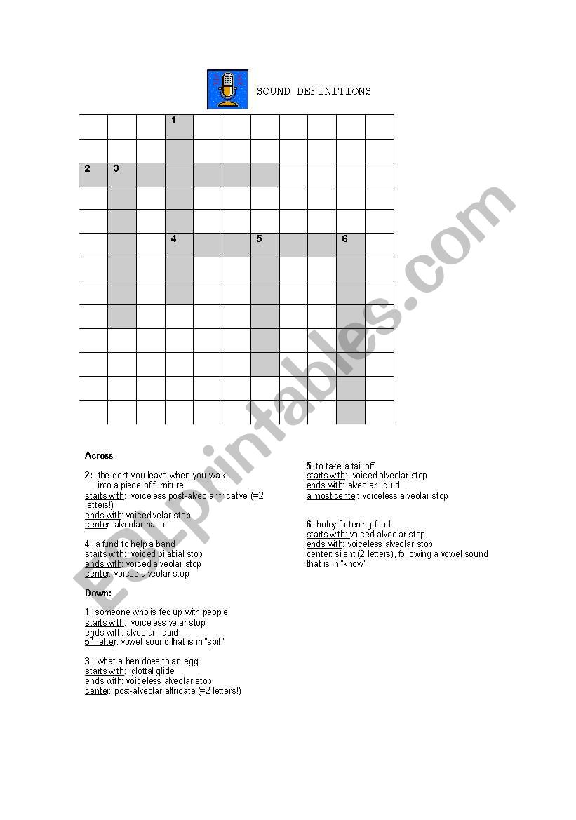 Phonetics Crossword Puzzle worksheet