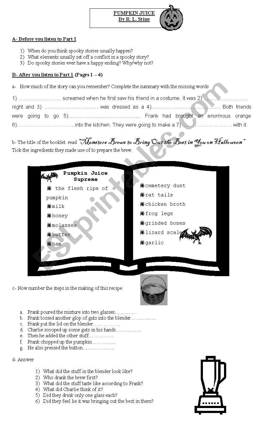 Pumpkin Juice by R.L Stine study guide