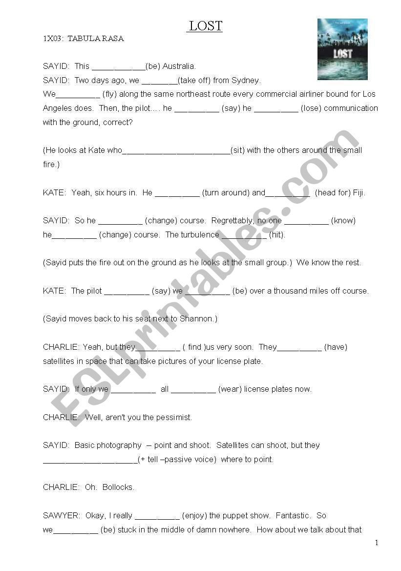 Lost - activities worksheet