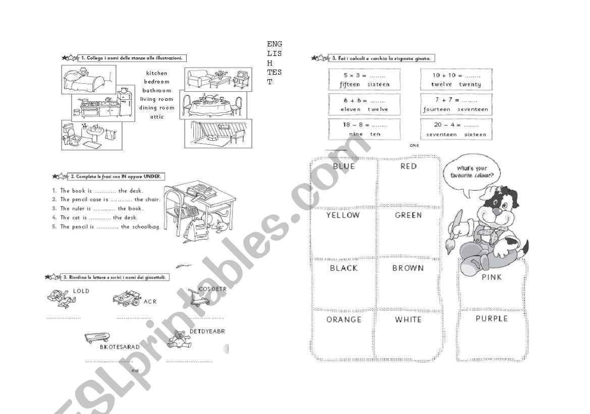 english test  worksheet