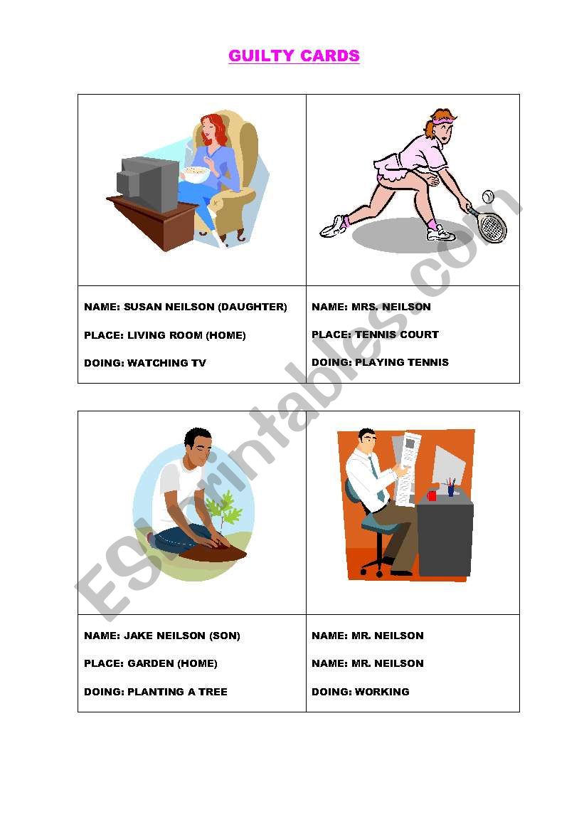 Guilty Cards worksheet