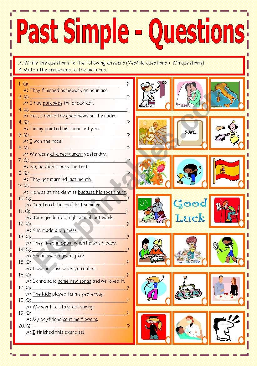 Simple Past Tense Questions English Esl Worksheets For Distance 