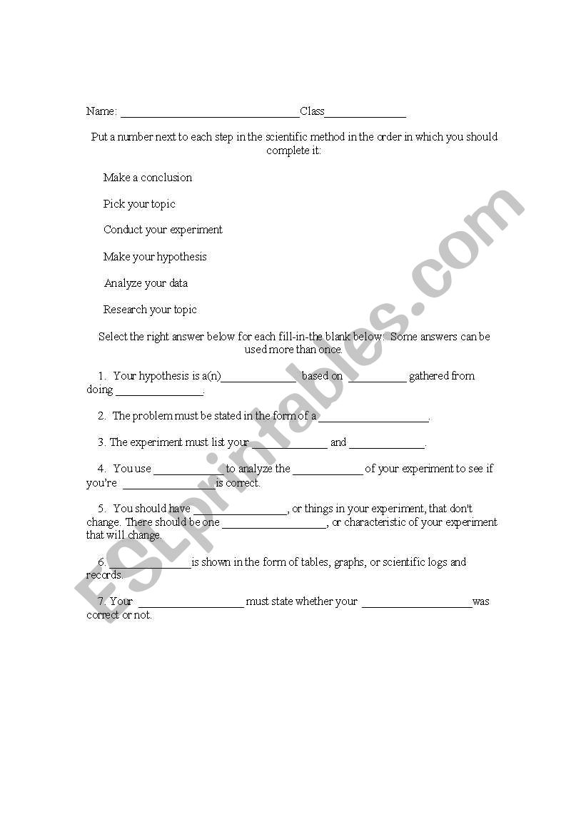 Science Method Quiz worksheet