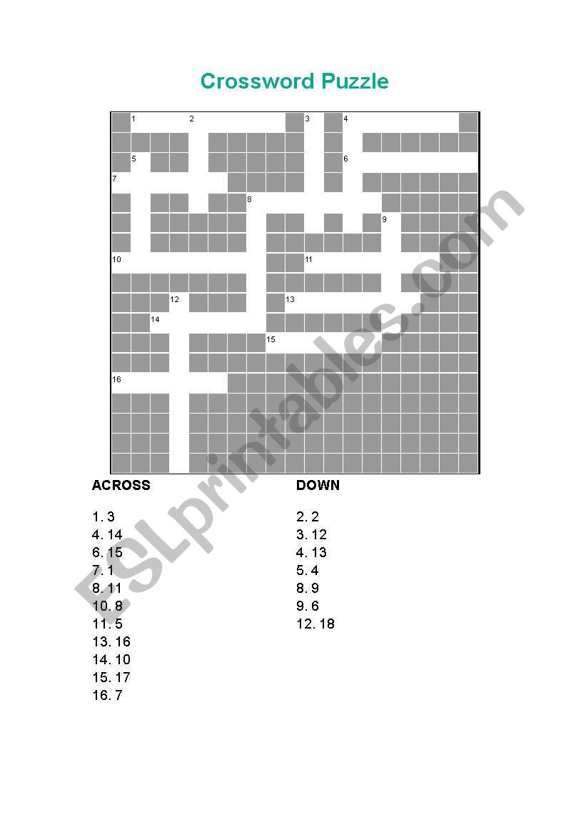 Crossword for COMPARISON WORKSHEET 1 