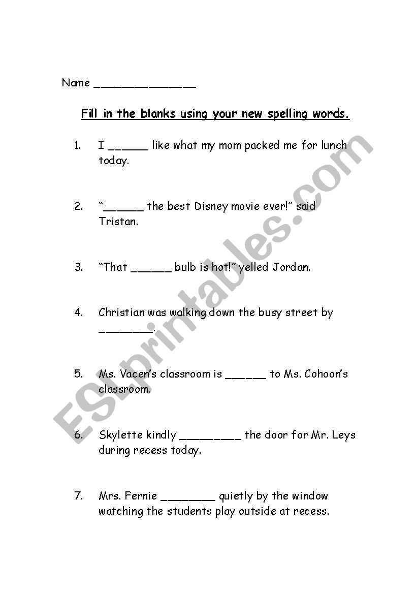 Clozed Sentences worksheet