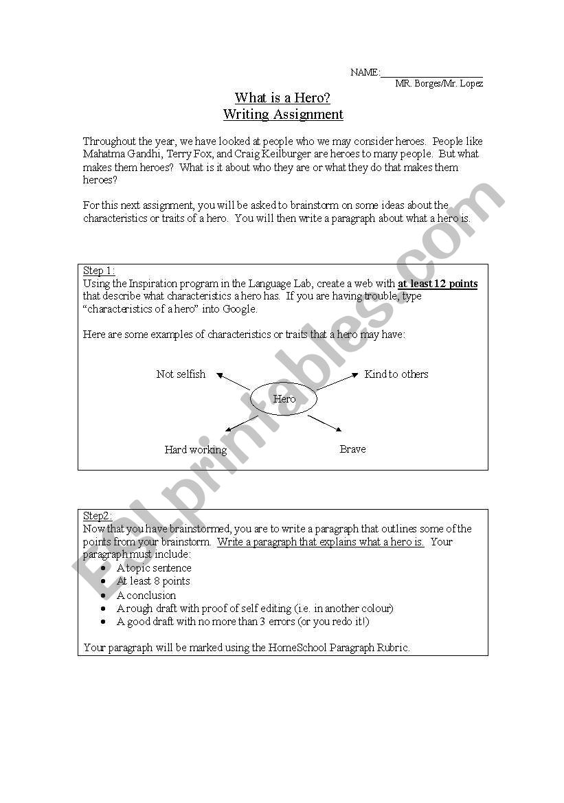 What is a hero worksheet