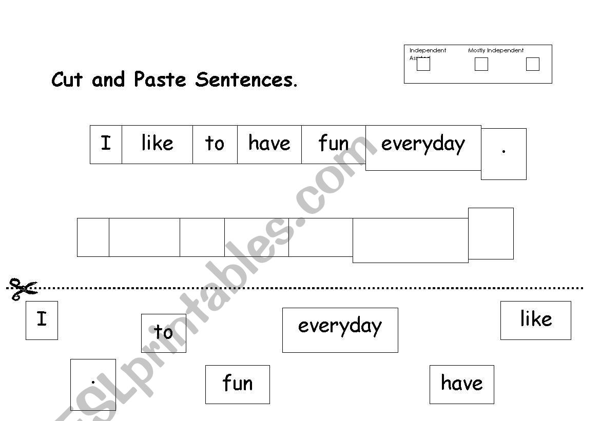 Cut and Paste Sentence Words worksheet