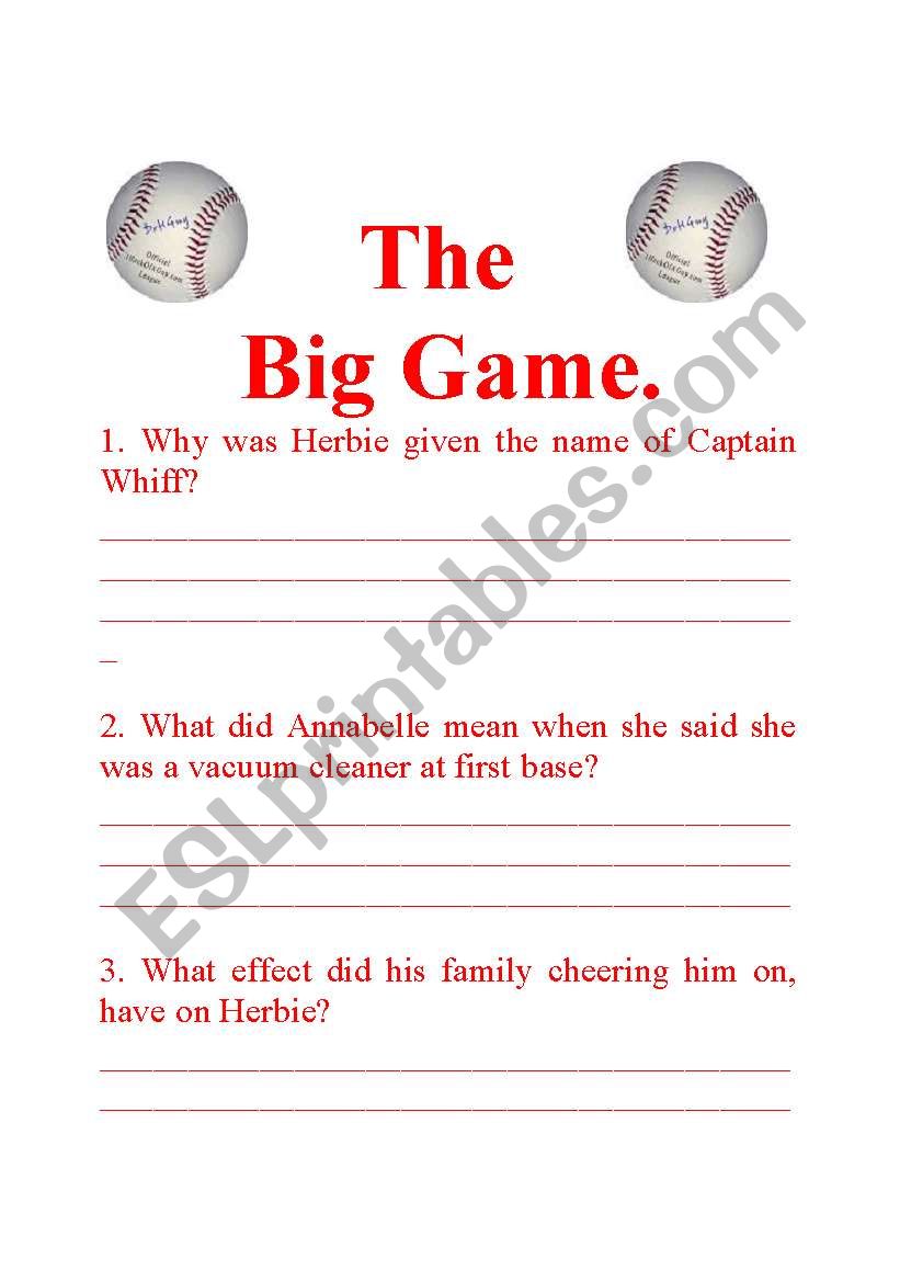 The Big game worksheet