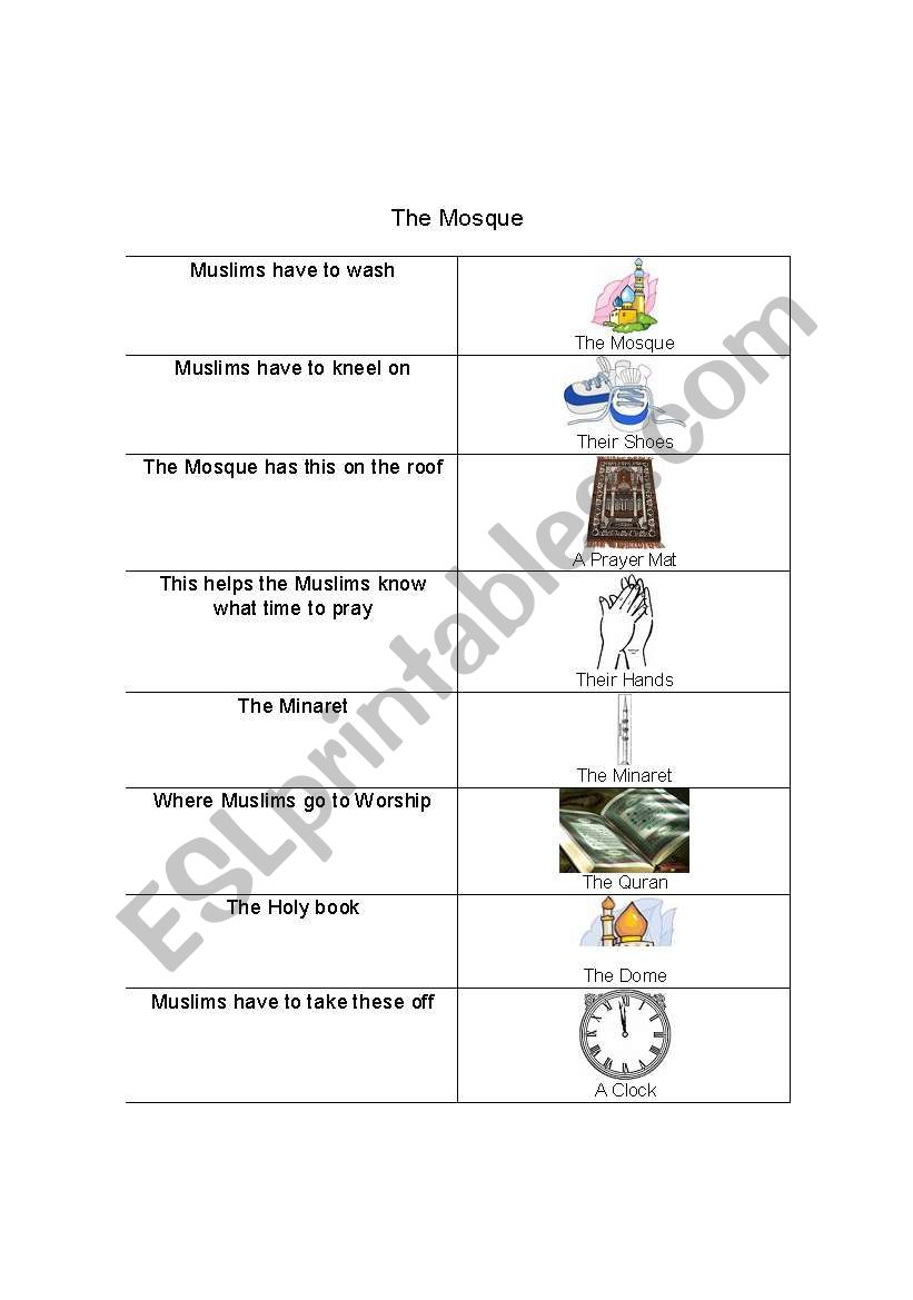 English worksheets: What´s in a Mosque