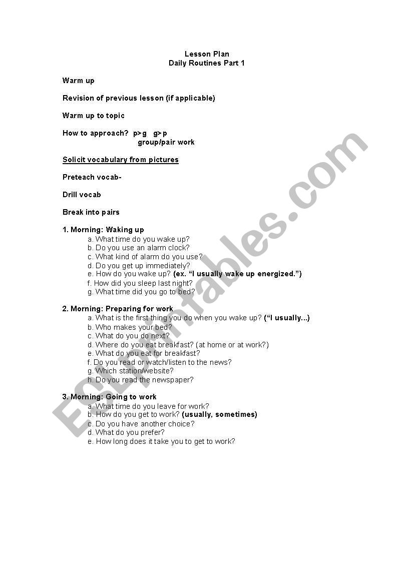 Daily routines part 1 worksheet