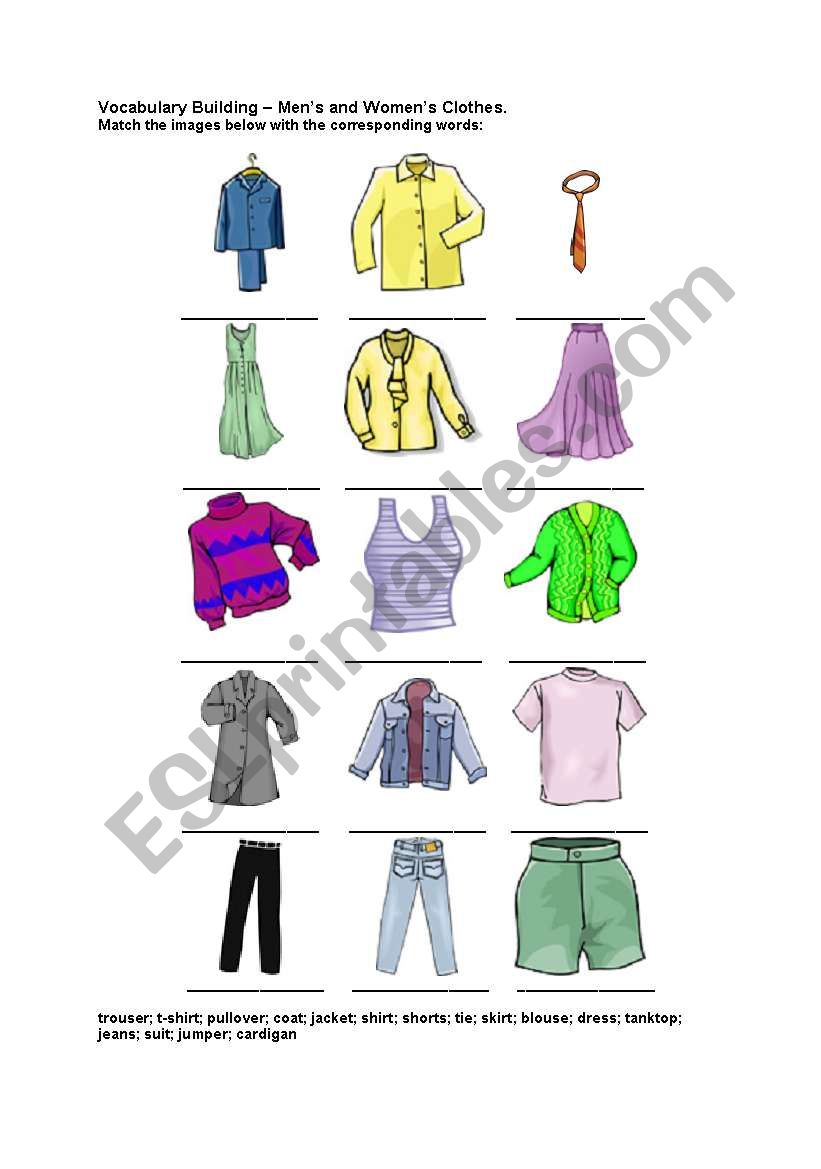 Mens & Womens Clothes worksheet