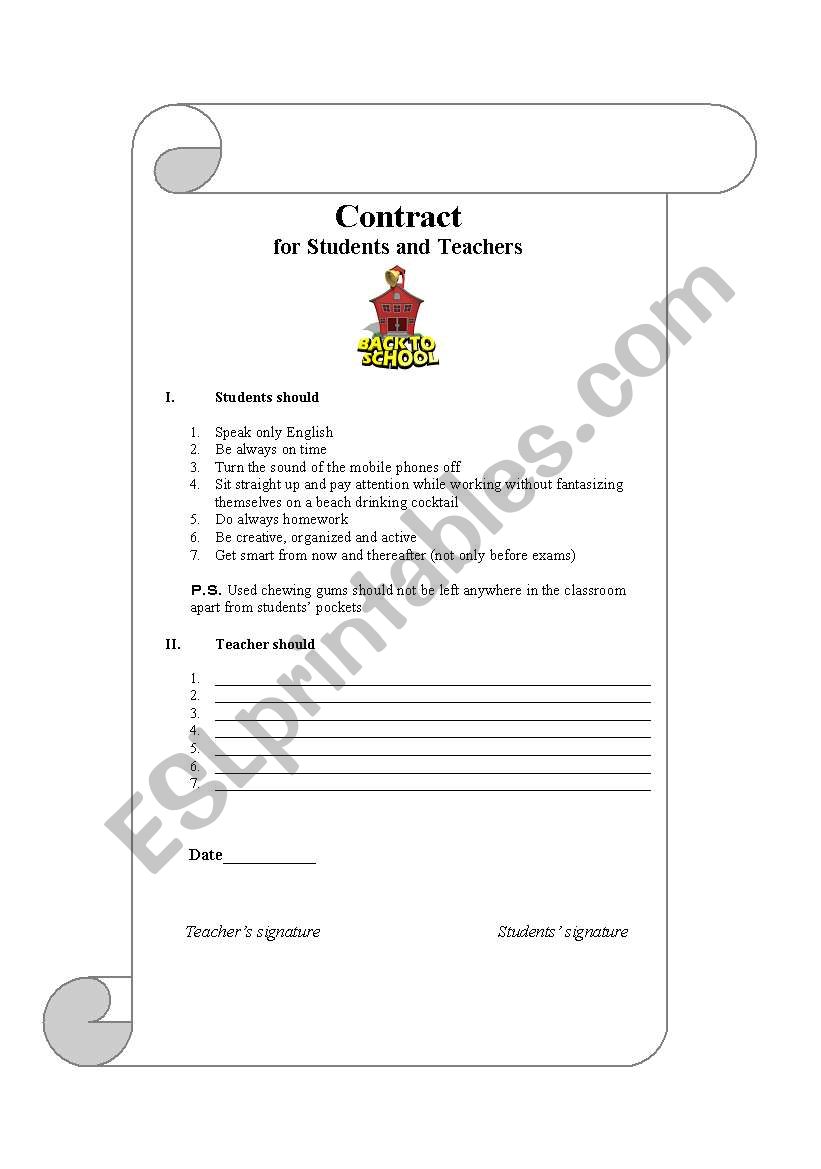 Contract with the rules for students and teacher