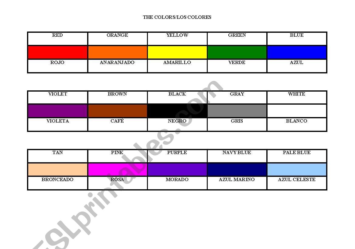 THE COLORS/LOS COLORES worksheet