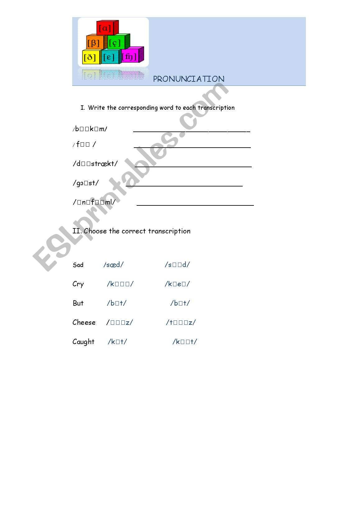 PRONUNCIATION worksheet