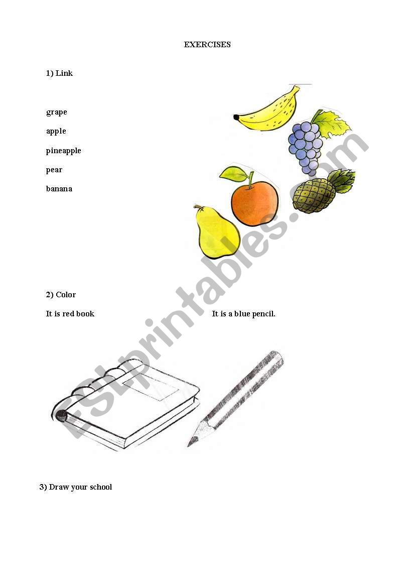 Exercises about fruit and school