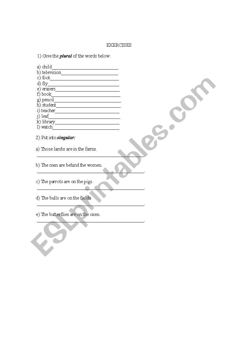 PLURAL OF NOUNS worksheet