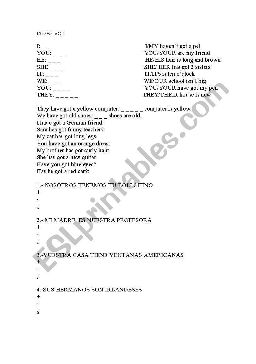 POSSESSIVES worksheet